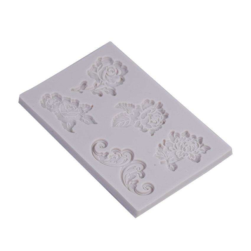 Roses & Borders Silicone Fondant Mold 5 Cavity