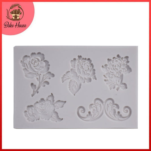 Roses & Borders Silicone Fondant Mold 5 Cavity