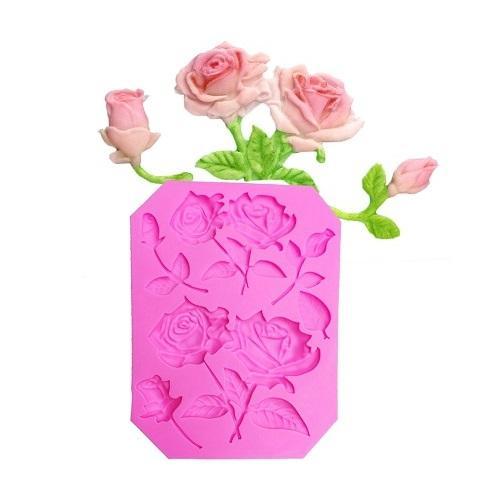 Roses & Buds With Leaves Silicone Fondant Mold