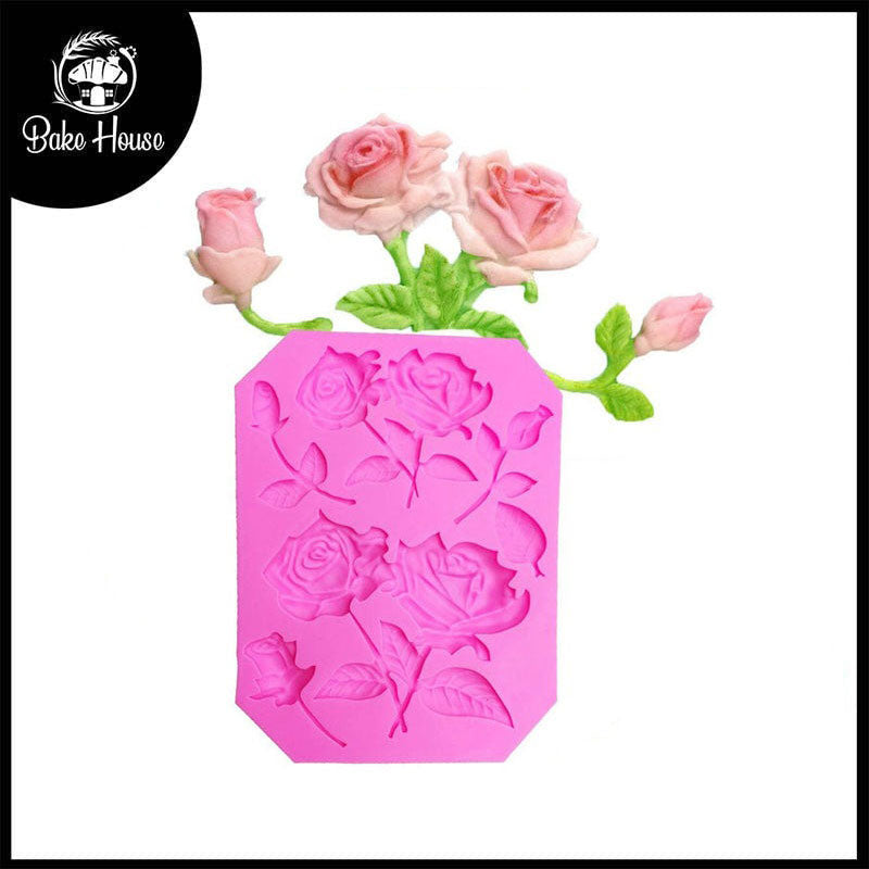 Roses & Buds With Leaves Silicone Fondant Mold