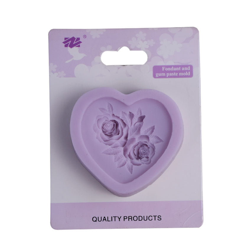 Roses with Leaves in Heart Shape Silicone Fondant Mold