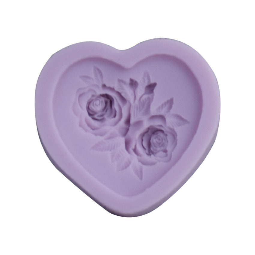 Roses with Leaves in Heart Shape Silicone Fondant Mold