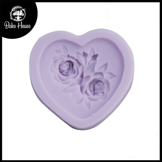 Roses with Leaves in Heart Shape Silicone Fondant Mold