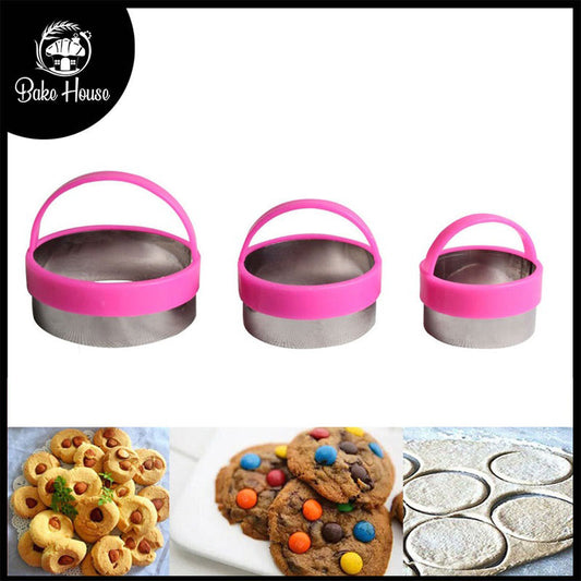 Round Cookie Cutter With Plastic Handle 3pcs Set