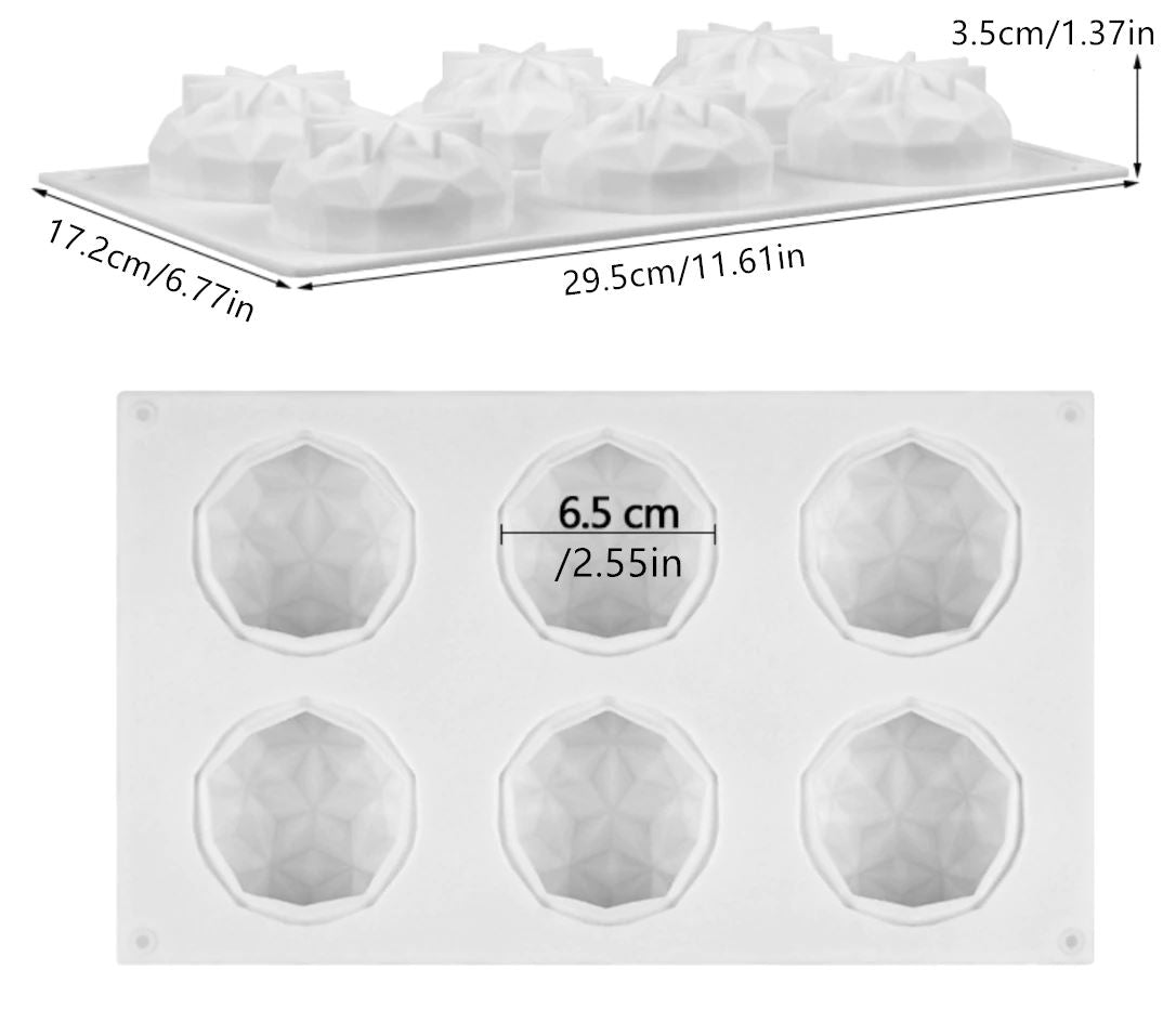 Round Diamond Silicone Baking Mold 6 Cavity