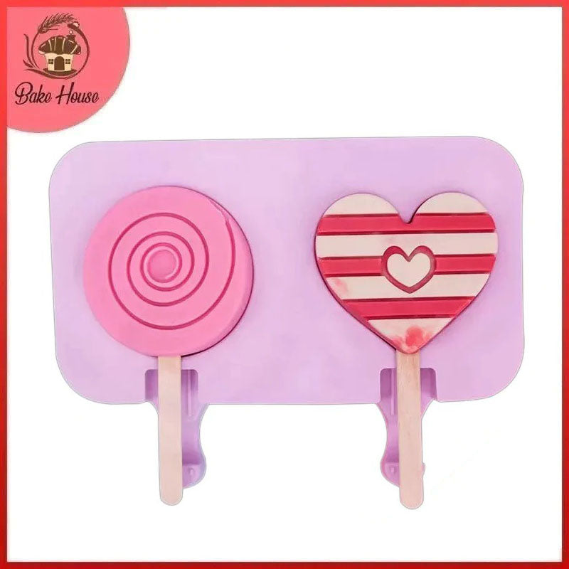 Round & Heart Shape Silicone Popsicle Mold 2 Cavity With 50Pcs Sticks