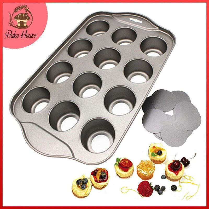 Round Mini Cheese Cake Pan 12 Cavity Non Stick Lose Bottom