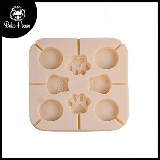 Round, Paw & Cartoon Animal Shape Silicone Lollipop Mold 8 Cavity