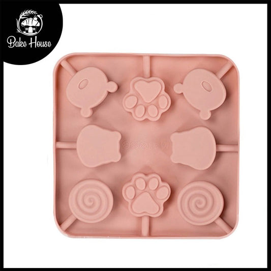 Round, Paw, bear & Cartoon Animal Shape Silicone Lollipop Mold 8 Cavity