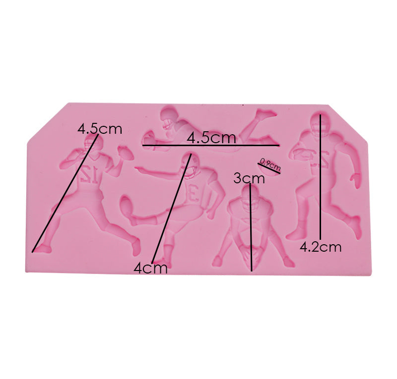 Rugby Players & American Football Theme Silicone Fondant Mold 6 Cavity