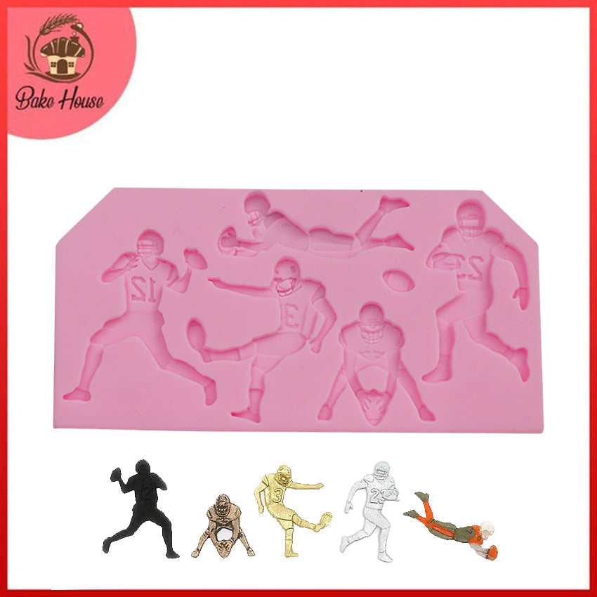 Rugby Players & American Football Theme Silicone Fondant Mold 6 Cavity