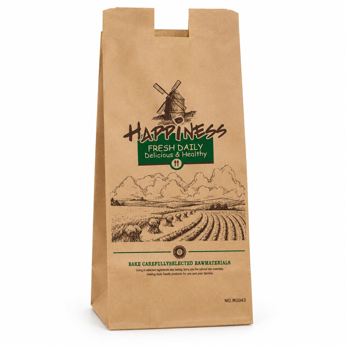 Happiness Kraft Paper Bread Bag With Clear Window (27x12)cm