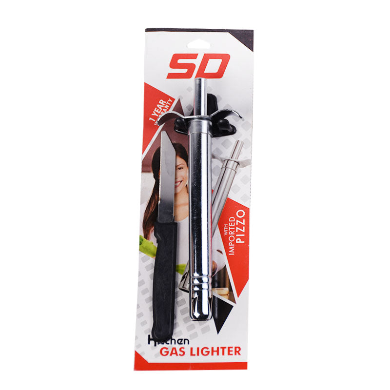 (SD) Sparkle Gas Lighter Stainless Steel with Knife