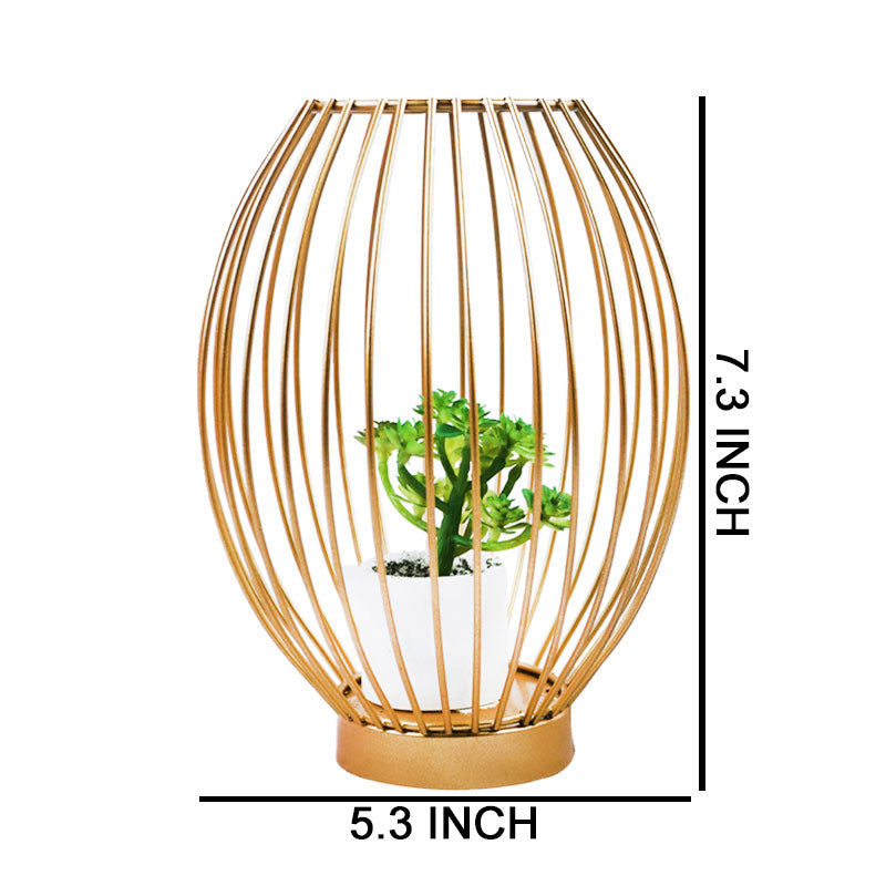 Oval Shape Iron Decoration Centrepiece Stand with Mini Artificial Plant Pot Small