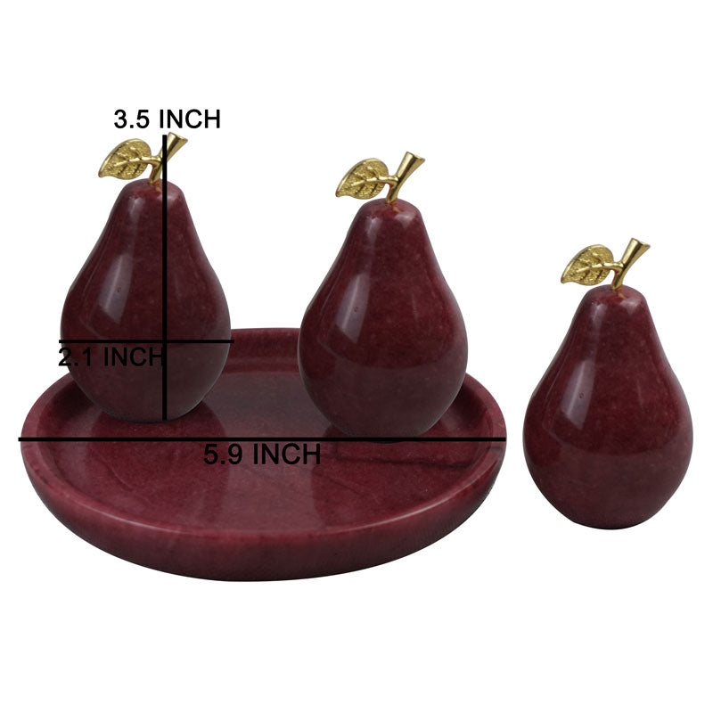 Decorative Marble Artificial Pear Fruit & Tray 4 Pcs Centrepiece Decoration Set