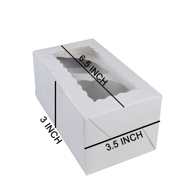 2 Cavity Cupcake Box 6.5 X 3.5 X 3 Inch with Top Window