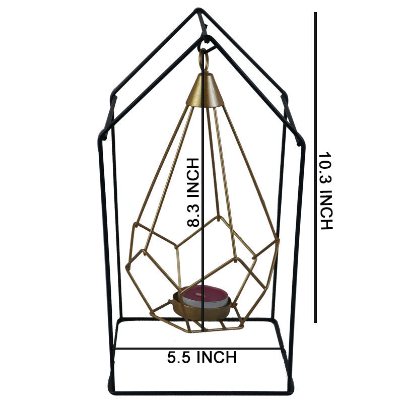 Iron Hut Shape Stand With Hanging Drop Tealight Candle Holder Centrepiece Decor