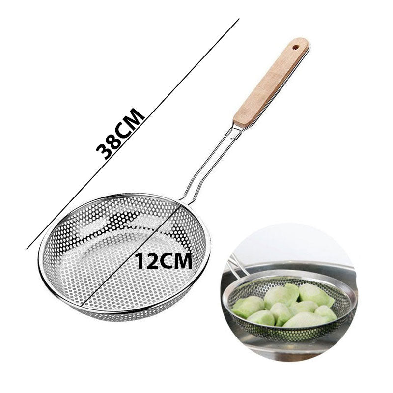 Wooden Handle Stainless Steel Colander Food Strainer Small