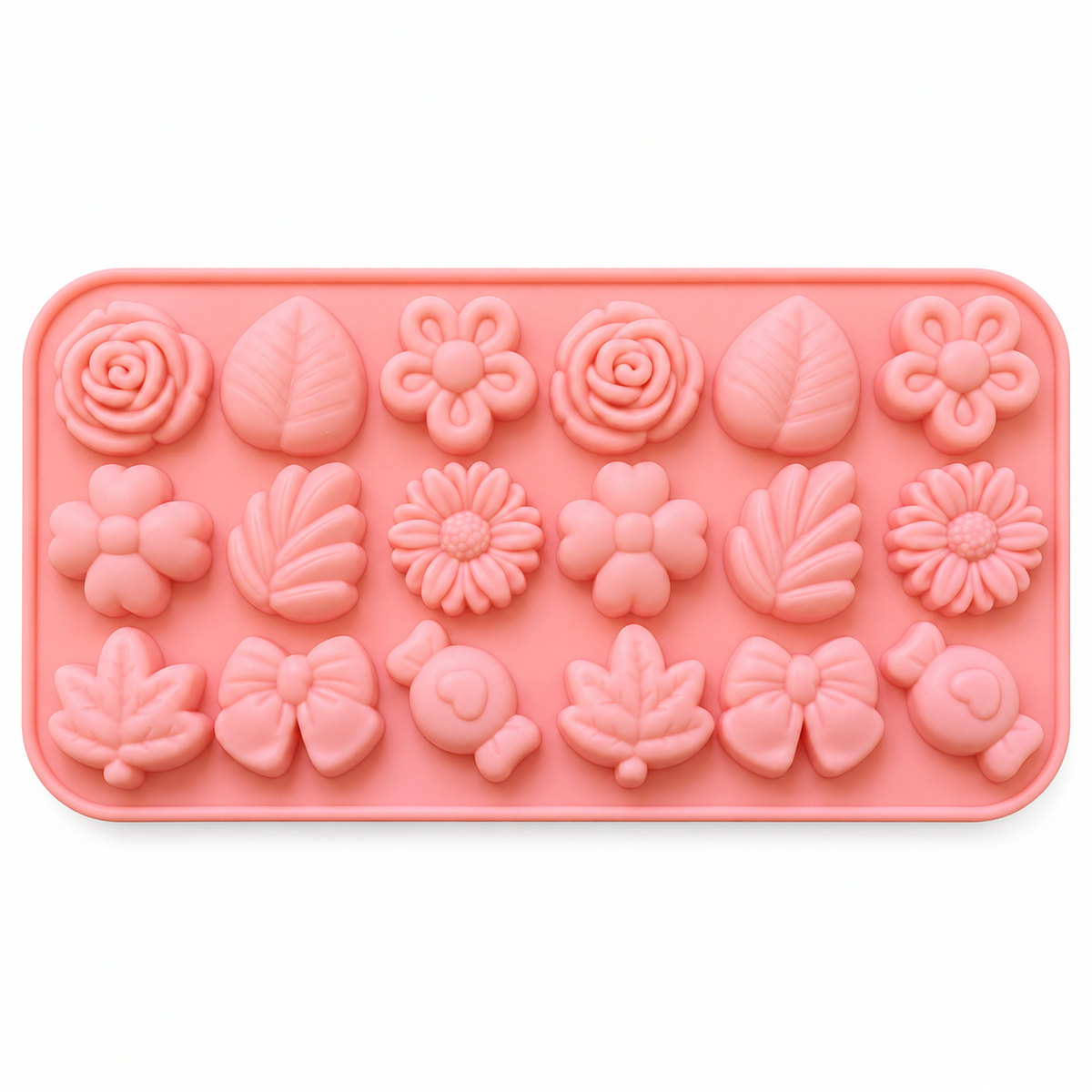 Flower, Leaf, Candy and Bow Silicone Mold 18 Cavity