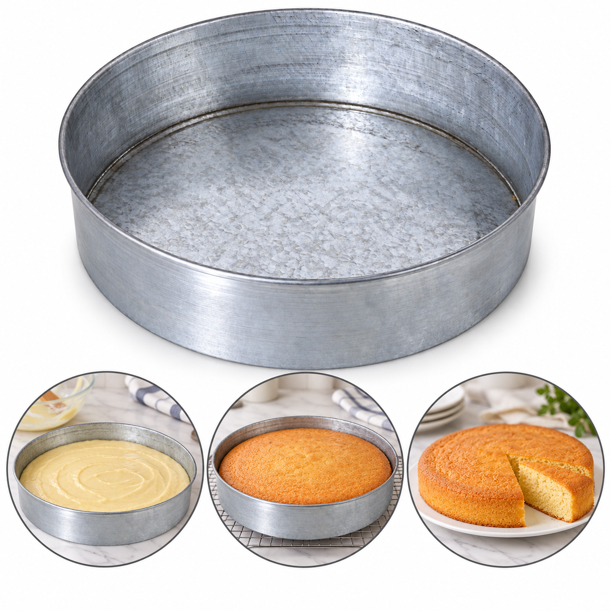 Round Cake Baking Mold Heavy Duty Galvanized Steel 7x7 Inch