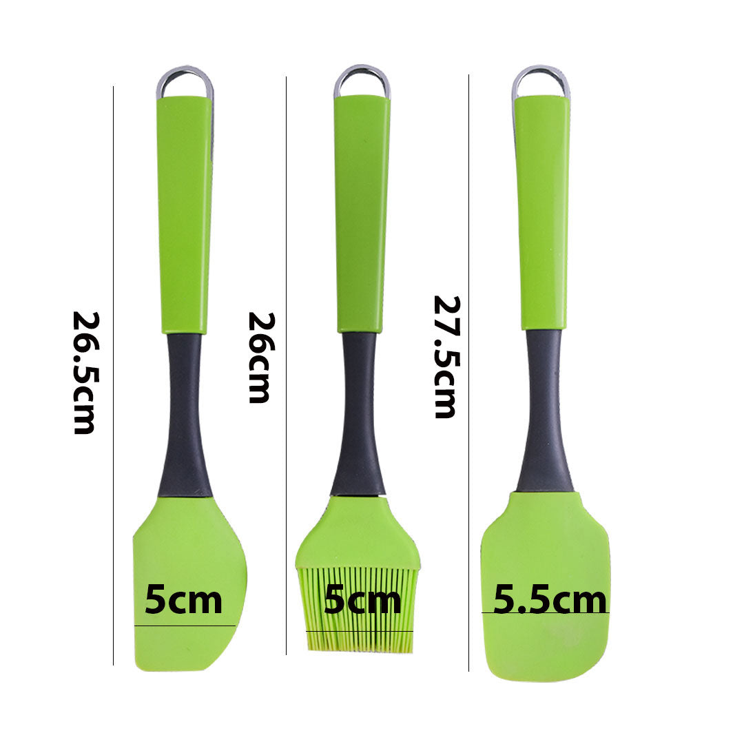 Silicone Spatulas & Brush, Plastic Handle 3 Pcs Set
