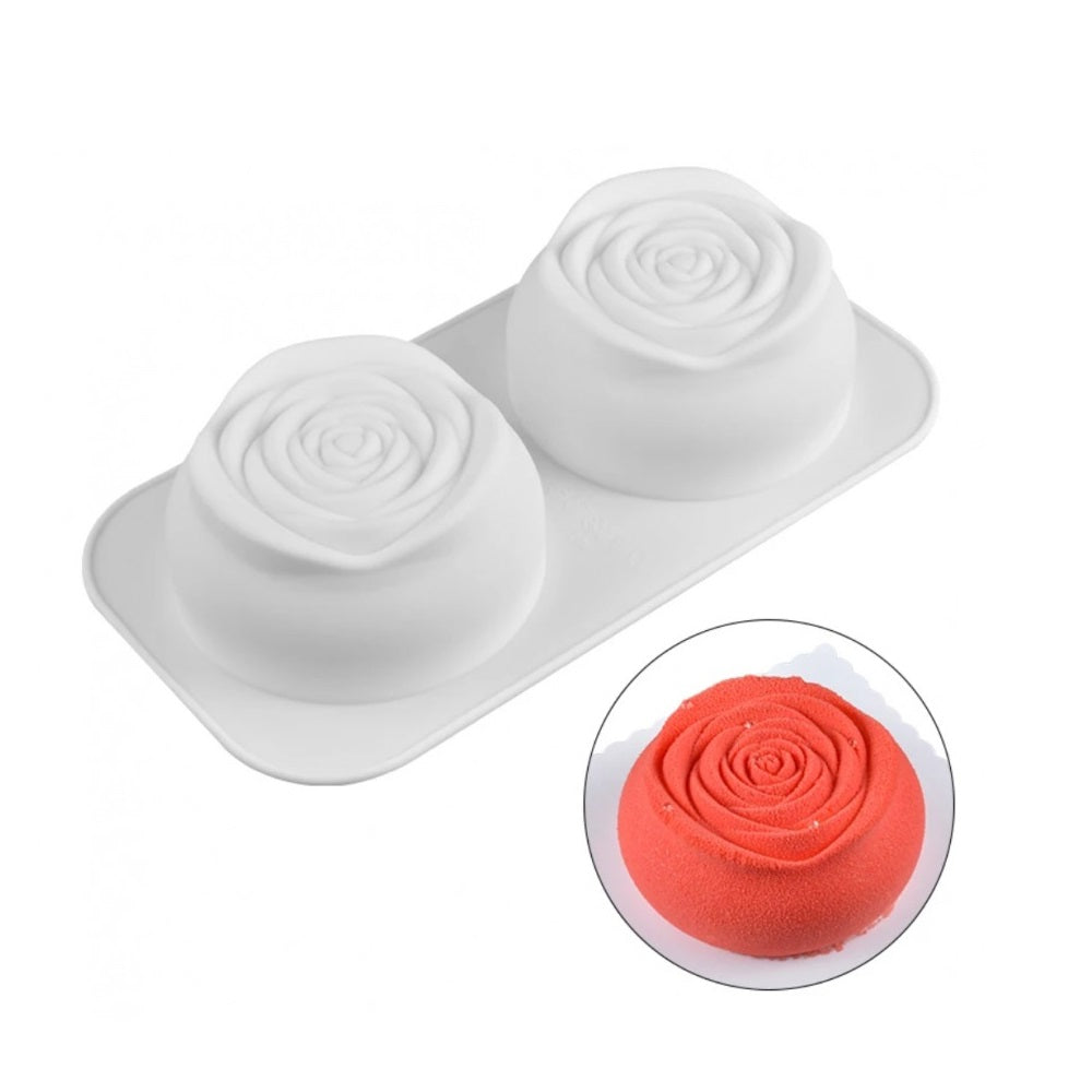 Silikolove 2 Cavity Rose Shape Silicone Mousse Cake & Baking Mold