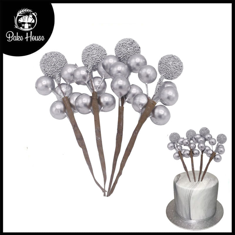 Silver Berries Stick Cake Topper 4pcs Set