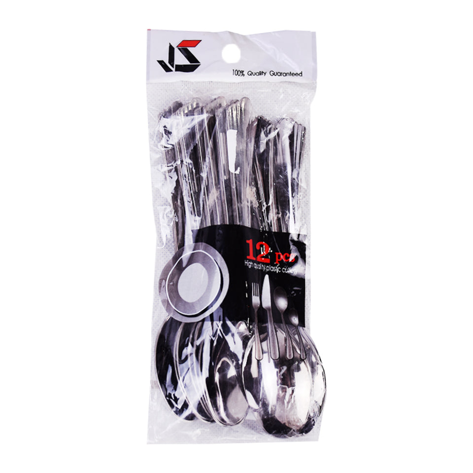 Silver Color Plastic Spoons 12 Pcs Pack