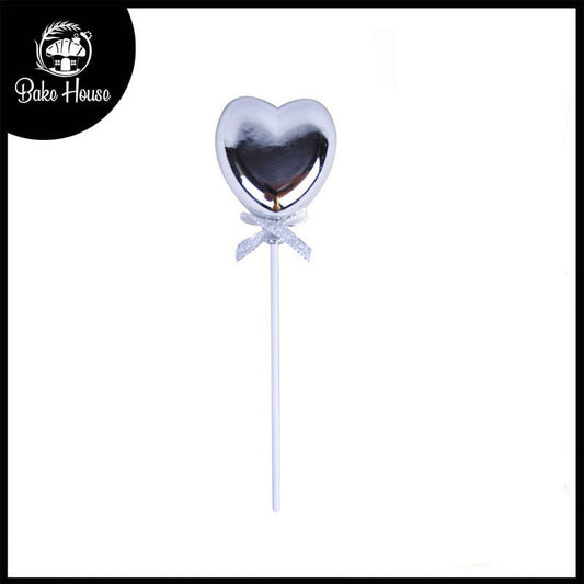 Silver Heart Cake Topper for Birthday, Anniversary, and Wedding Cake Decoration