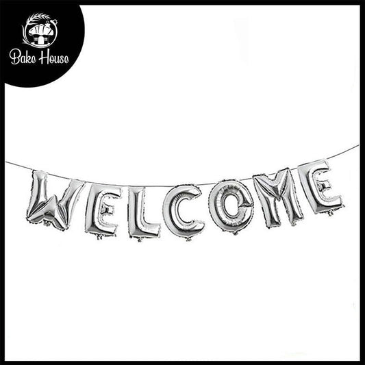 Silver Welcome Letters Shape Foil Balloons Wall Banner For Party Decoration