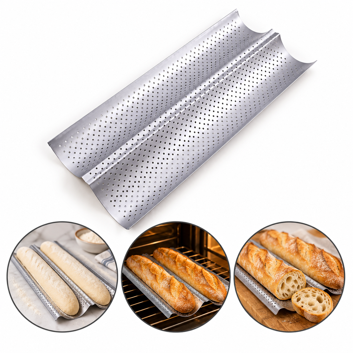 Patisse Perforated French Baguette Baking Tray 2 Cavity 38 x 16cm