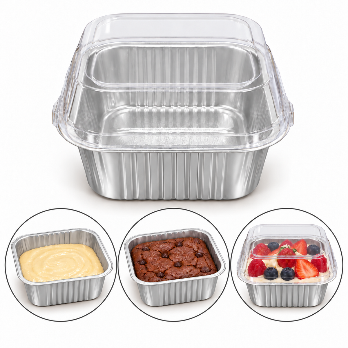 Disposable Silver Square Aluminum Foil Containers with Lids 5 Pcs Set