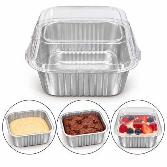 Disposable Silver Square Aluminum Foil Containers with Lids 5 Pcs Set