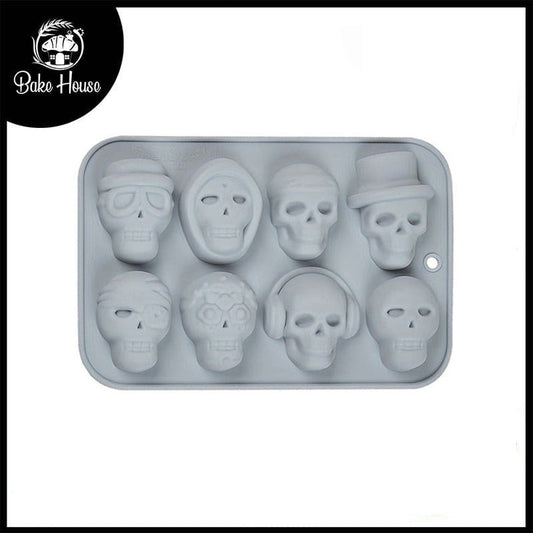 Skull Halloween Silicone Chocolate And Fondant Mold 8 Cavity