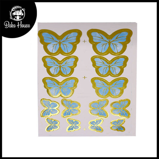 Sky Blue Color Butterflies Cake Topper 14 Pcs Pack