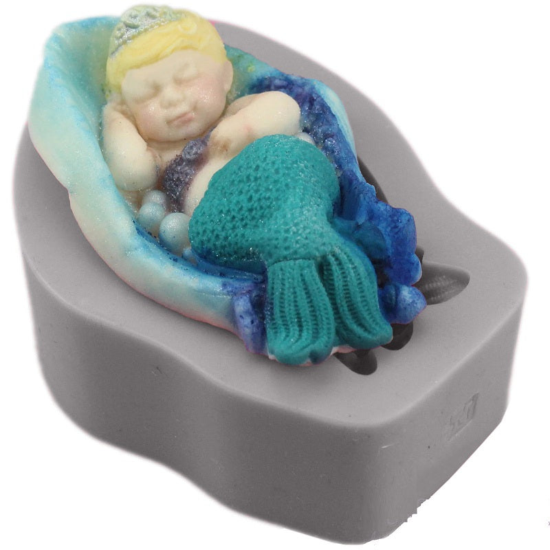 Sleeping Mermaid Baby Silicone Fondant Mold Large