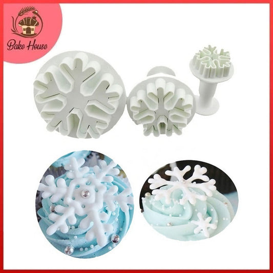 Snowflake Plunger Fondant & Cookie Cutter 3Pcs Set Plastic