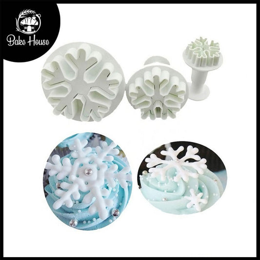 Snowflake Plunger Fondant And Cookie Cutter 3Pcs Set Plastic