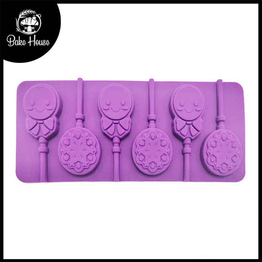 Snowflakes Design Round & Smiley Face Silicone Lollipop Mold 6 Cavity