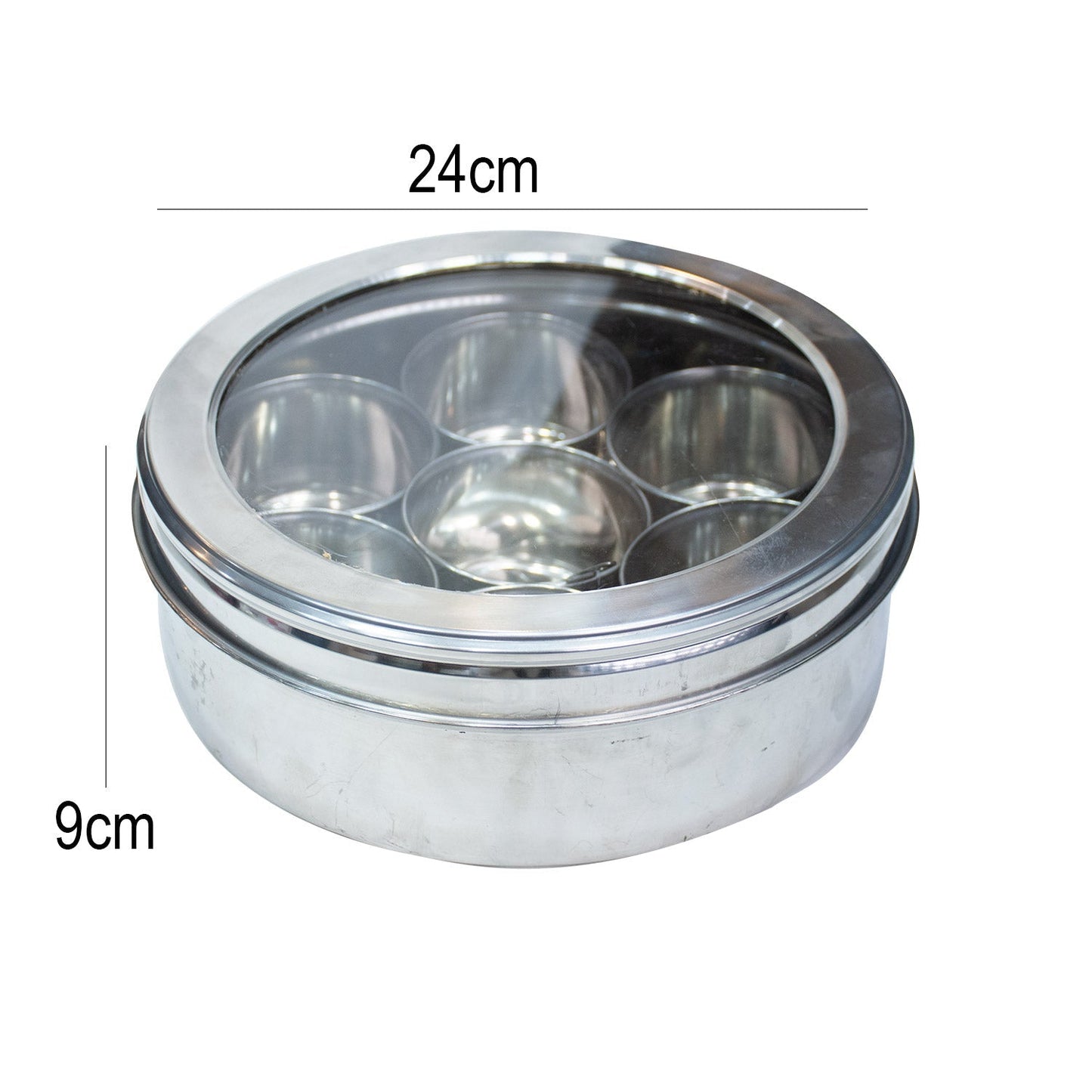 Stainless Steel 7 Bowls Spice Box With Transparent Lid Big Size