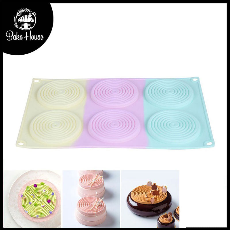 Spiral Round Fondant Chocolate Dessert Cookie Silicone Mold 6 Cavity