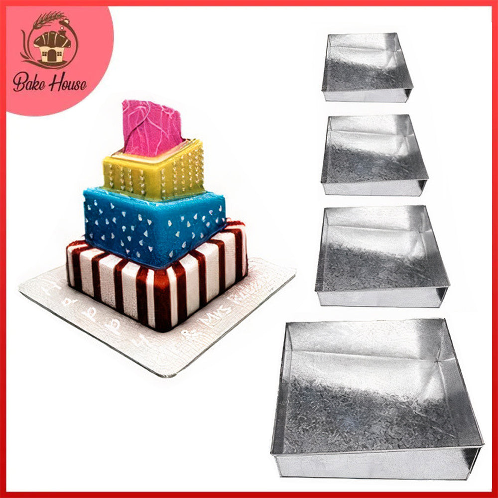 Square Cake Pans Topsy Turvy 4-Tier Silver Tin