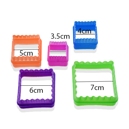 Square Shape Cookie Cutters Colorful 5Pcs Set Plastic