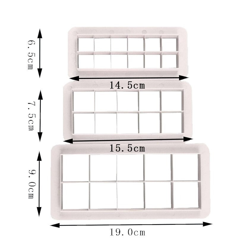 Square Shape Geometric Multi Fondant Cake Cutter 3Pcs Set