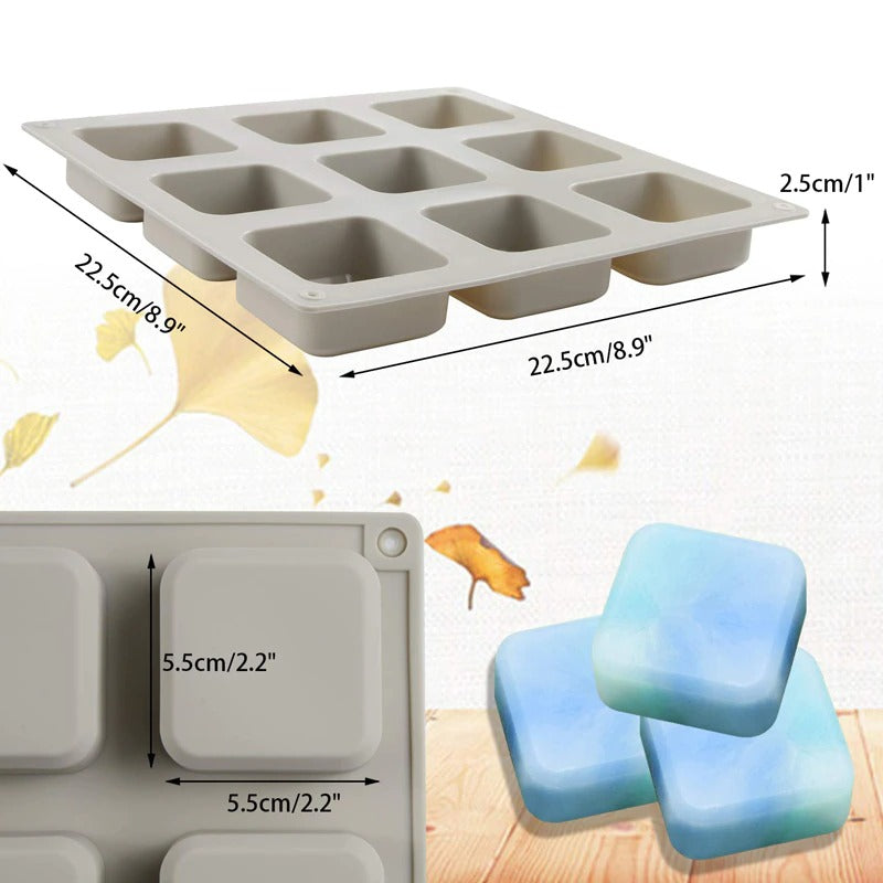 Square Shape Silicone Brownie & Soap Mold 9 Cavity