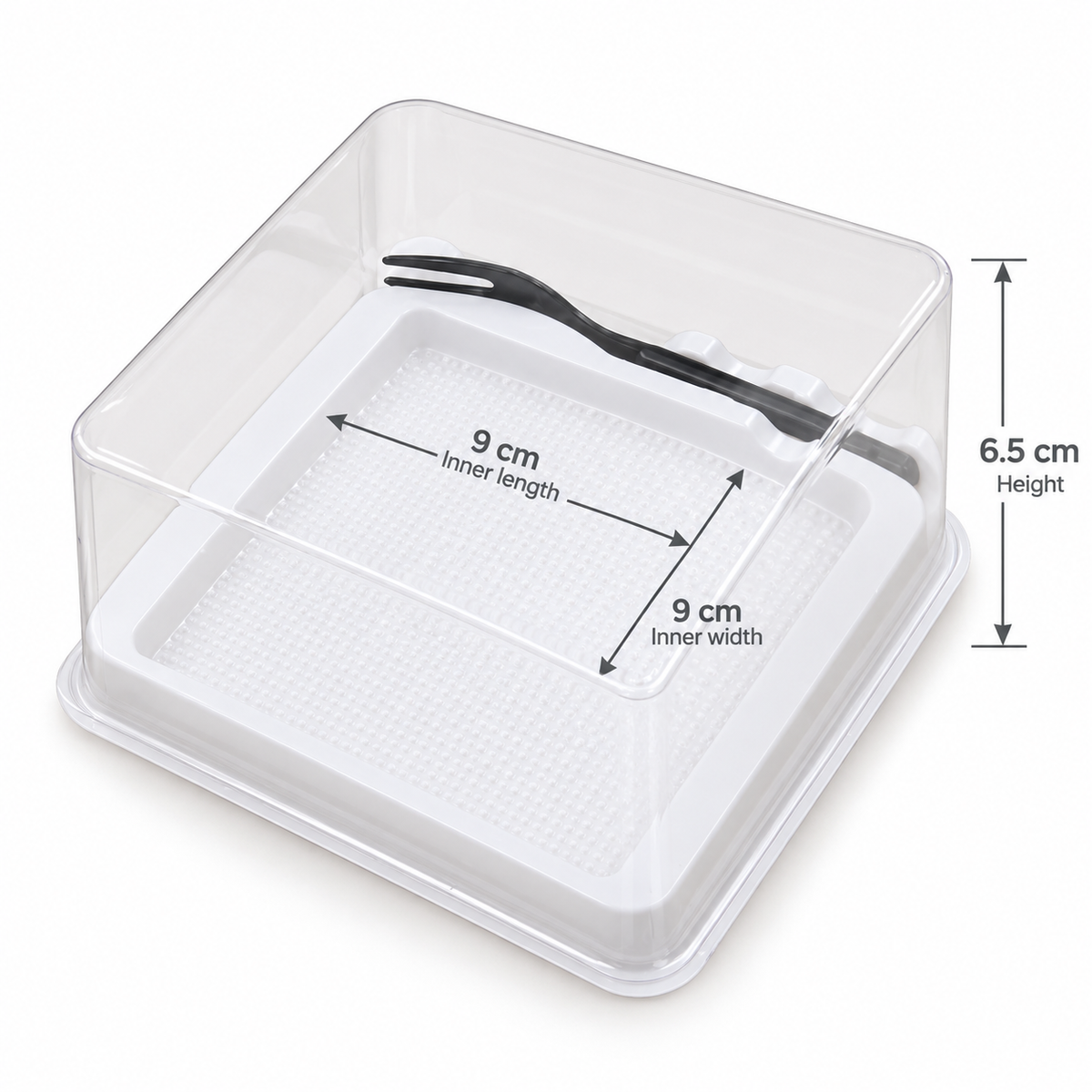 Disposable White Square Dessert Box with Transparent Lid & Fork