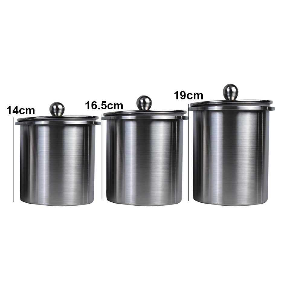 Stainless Steel 15cm Diameter Airtight Storage Jars 2500ml, 3400ml & 3800ml 3Pcs Set