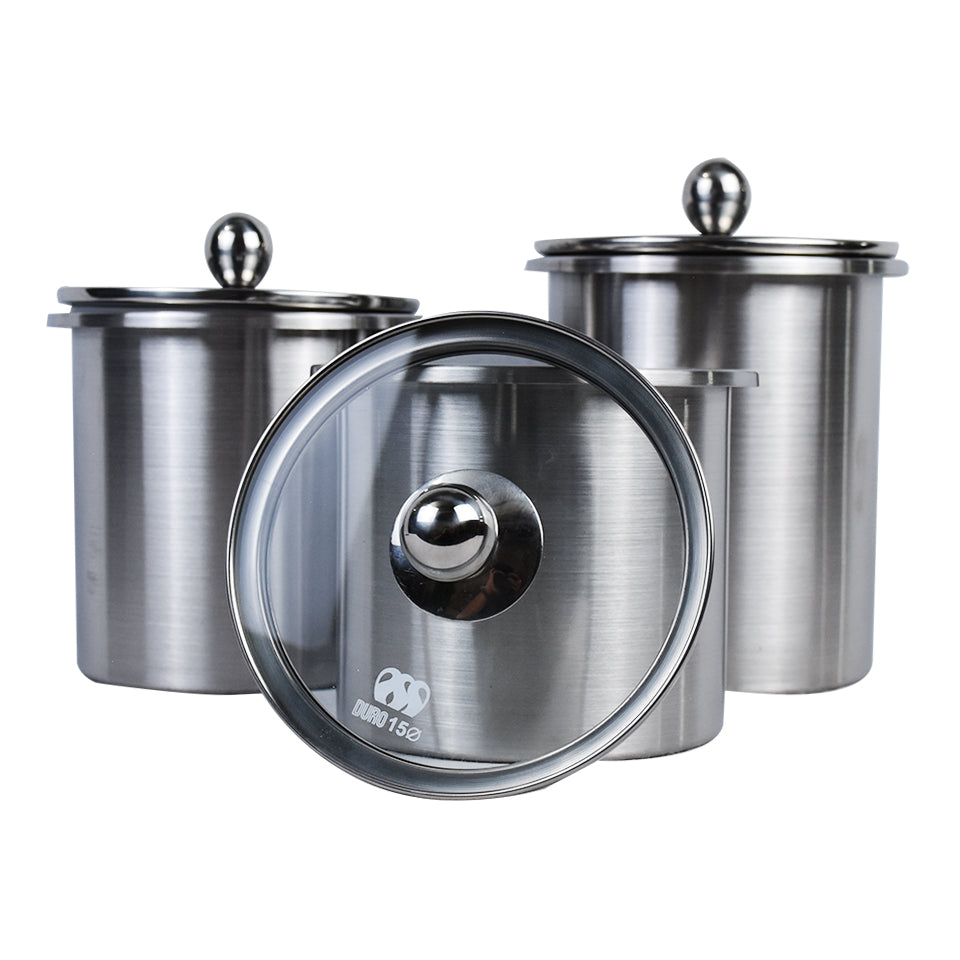 Stainless Steel 15cm Diameter Airtight Storage Jars 2500ml, 3400ml & 3800ml 3Pcs Set