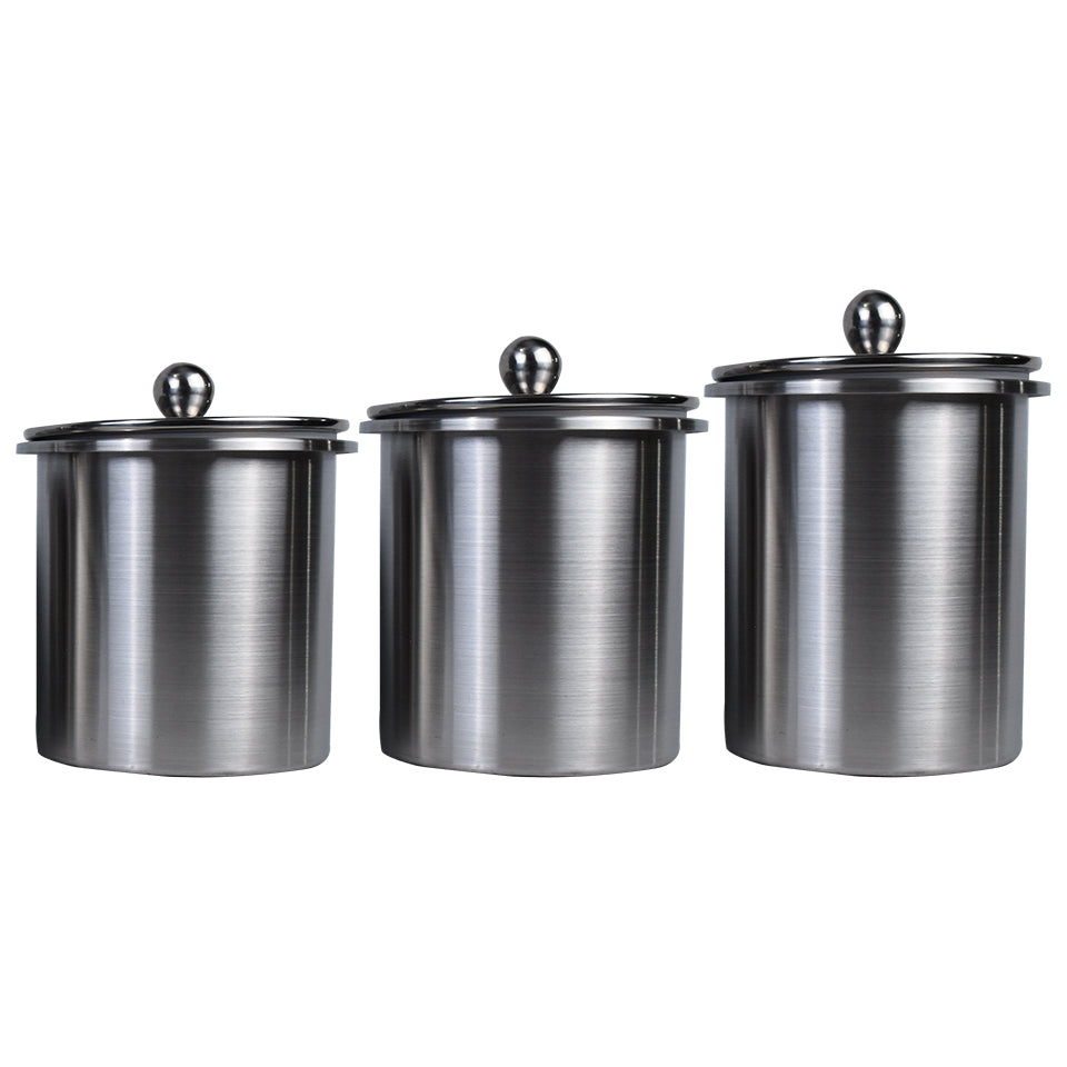 Stainless Steel 15cm Diameter Airtight Storage Jars 2500ml, 3400ml & 3800ml 3Pcs Set