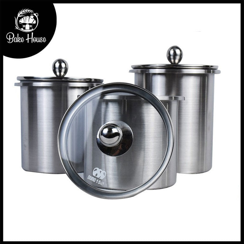 Stainless Steel 15cm Diameter Airtight Storage Jars 2500ml, 3400ml & 3800ml 3Pcs Set